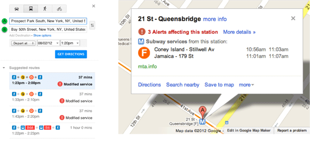 Google Transit/Maps NYC Subway Alerts
