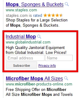 AdWords Ad Subscribe Form
