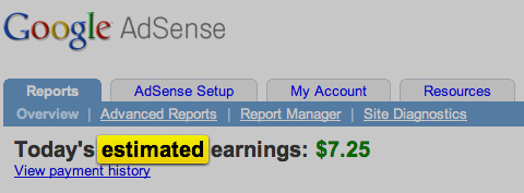 AdSense estimated earnings