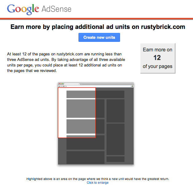 AdSense Top Left Ad Message