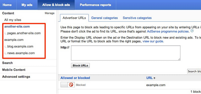 Google AdSense Site Tingkat blokir