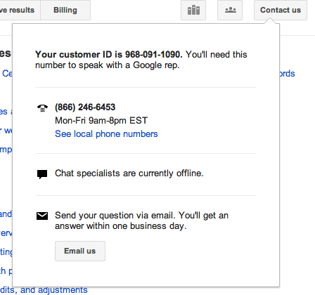 AdWords Help Contact Us
