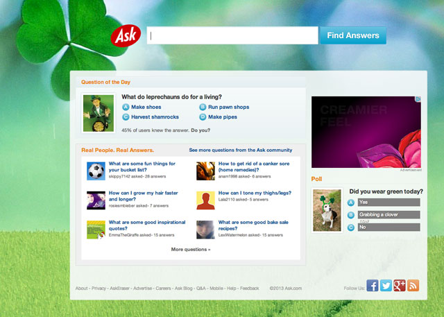 Ask.com's St. Patrick's Day Theme