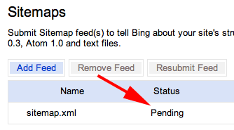Bing Sitemaps Pending