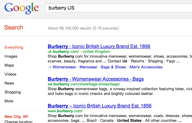Google Burberry Results