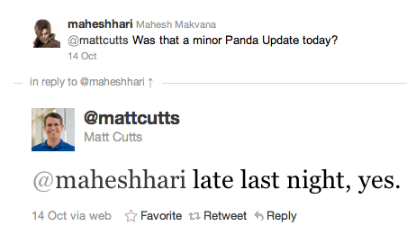 Panda Matt Cutts update tweet
