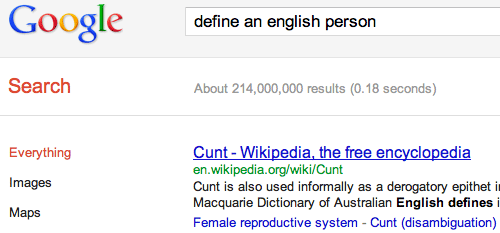 Google Defines An English Person A Cunt