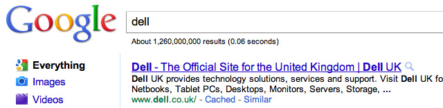 Google UK Sitelinks for Dell
