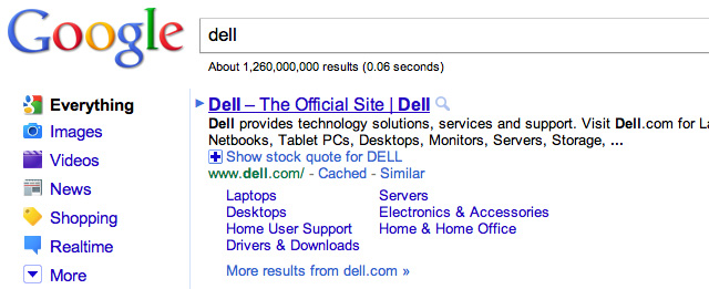 Google US Sitelinks for Dell