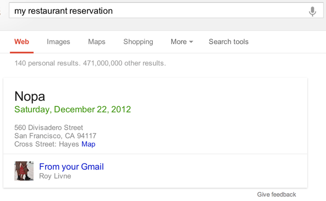 Gmail Restaurant Search