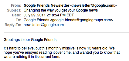 Last Google Friends Newsletter
