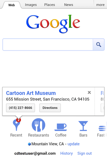 Google Recent Places Mobile