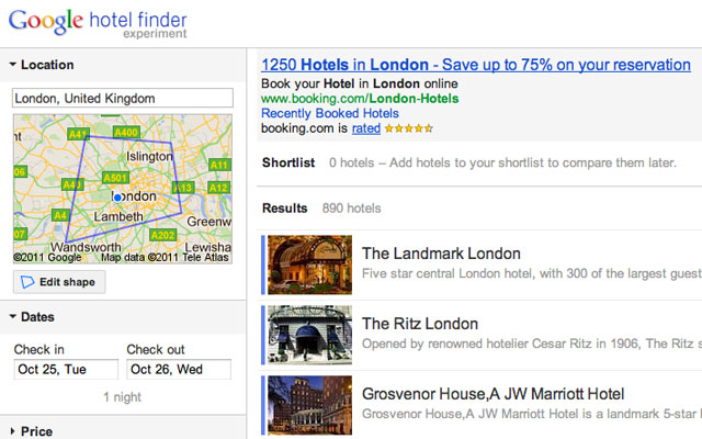 london hotels in Google