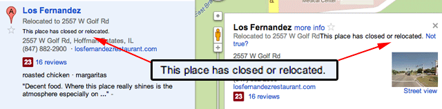 Google Maps Closed or Relocated