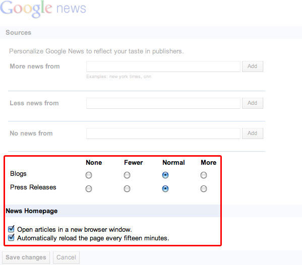 Google News Settings