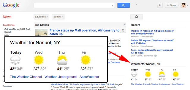 Google News Weather Box