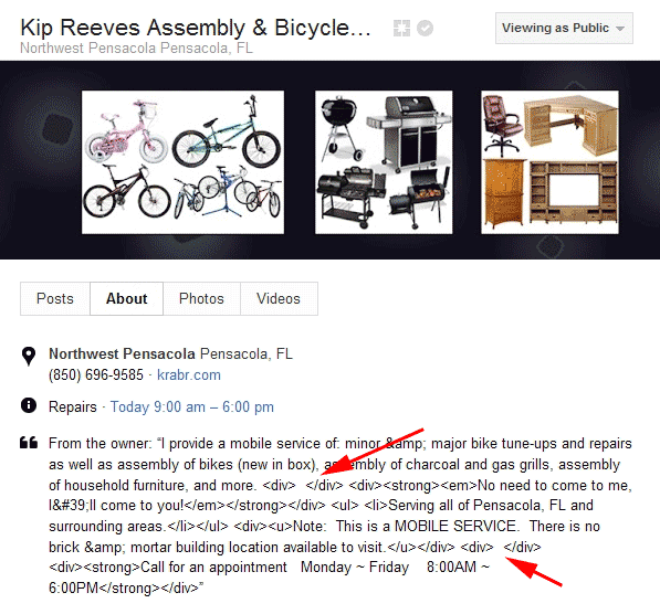 Markup in Google Places