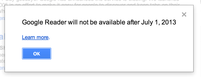 Google Reader Shut Down Warning