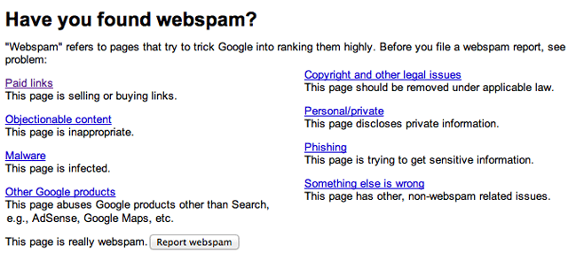 New Google Report Spam Form
