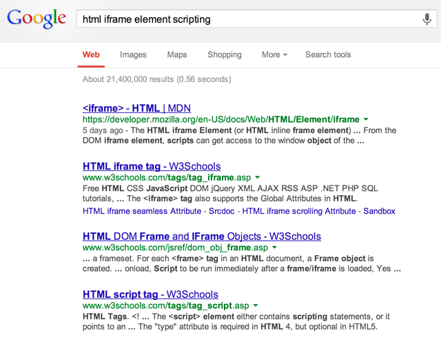 Google MDN w3schools bug