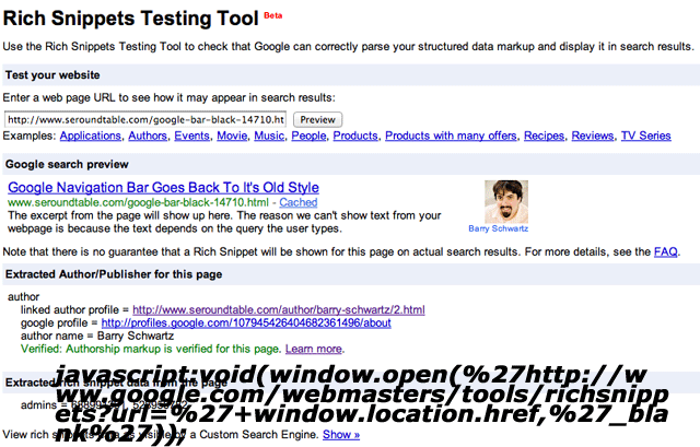 Google Rich Snippets Bookmarklet Tool