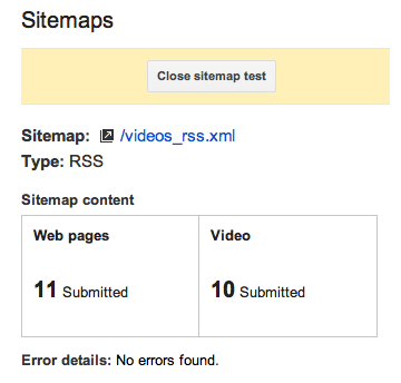 GMT test results sitemap