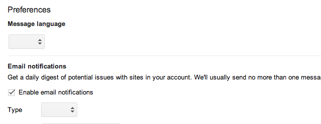 Google Webmaster Tools Message Preferences Bug