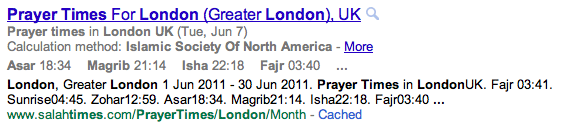 Islamic Prayer Times in Google
