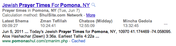 Jewish Prayer Times in Google