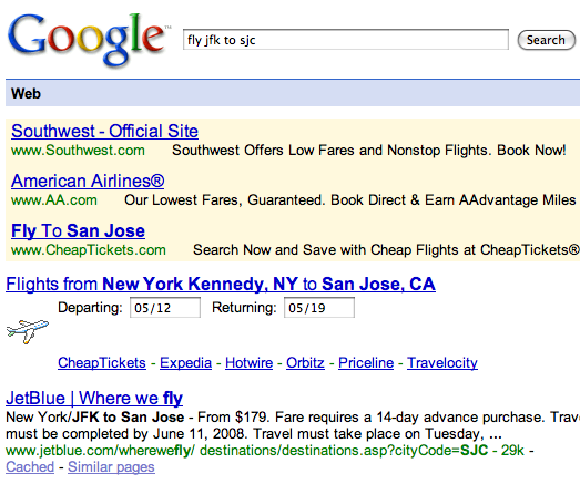 Old Google Flight Search