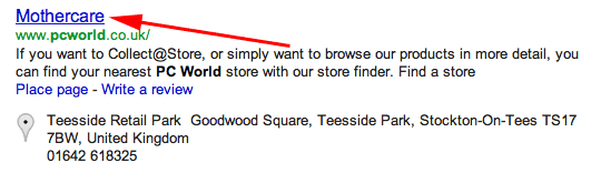 Google: PC World = Mothercare
