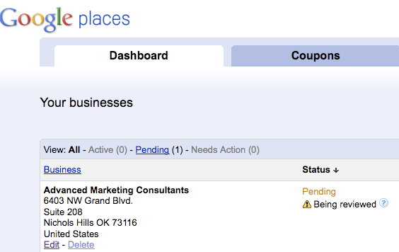 Google Places Pending