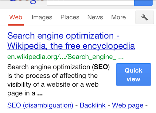 Google Mobile Quick View button