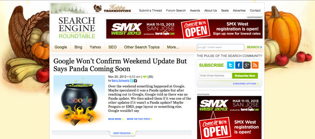 Search Engine Roundtable Thanksgiving Day 2012