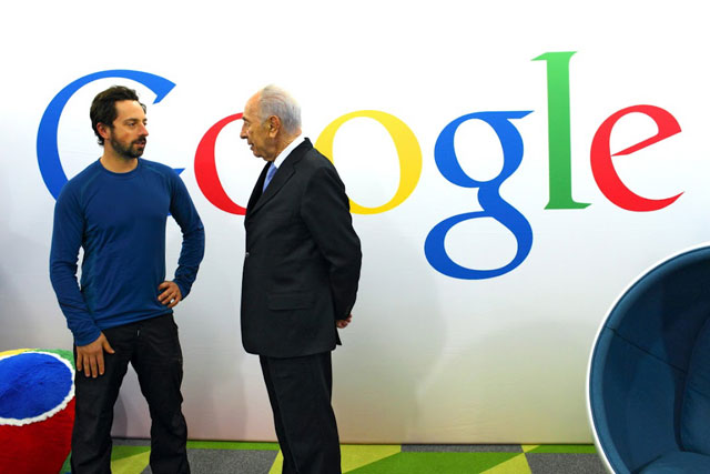 Israeli President Shimon Peres Visits Sergey Brin At Google