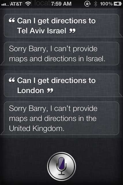 Siri Directions Outside USA