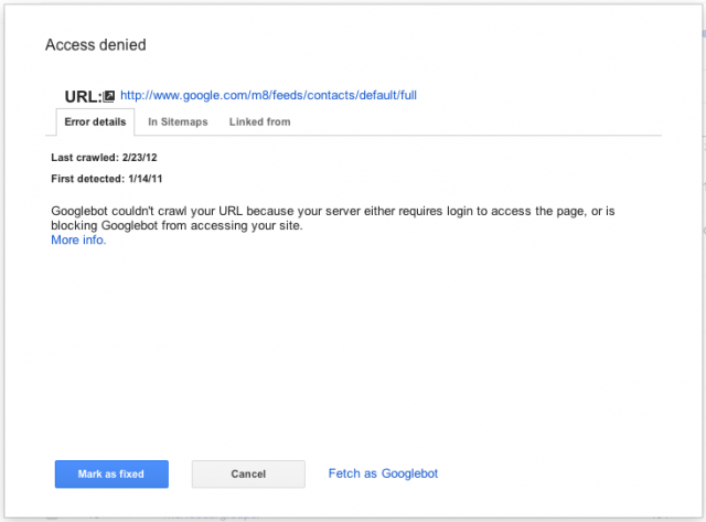 Google Webmaster Tools Crawl Errors - Error Details