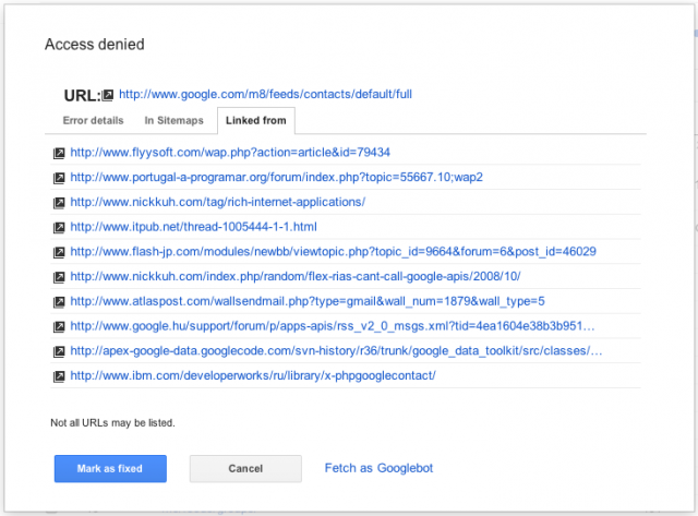 Google Webmaster Tools Crawl Errors - Error Details Links