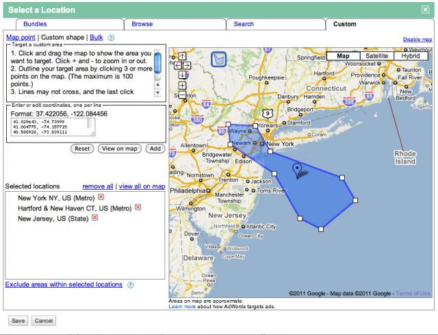 Google AdWords Custom Location Targeting