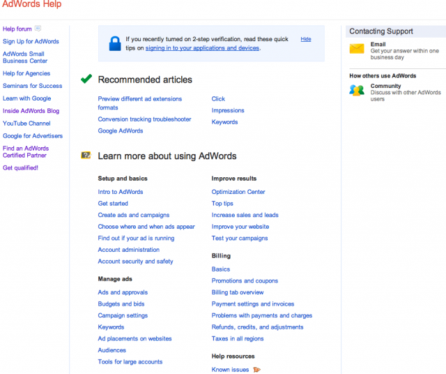 AdWords Help Design Old click for full size