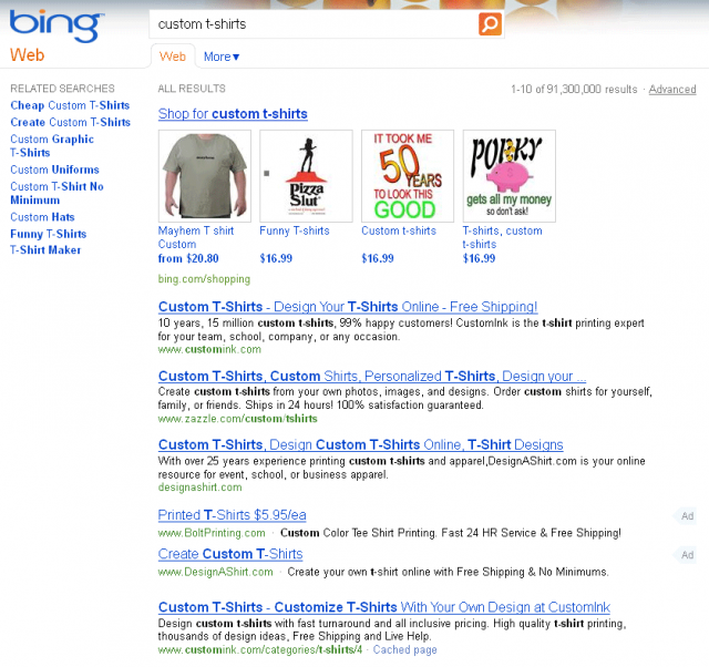 Bing Ads in Organic Results