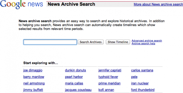Google News Archive Home Page