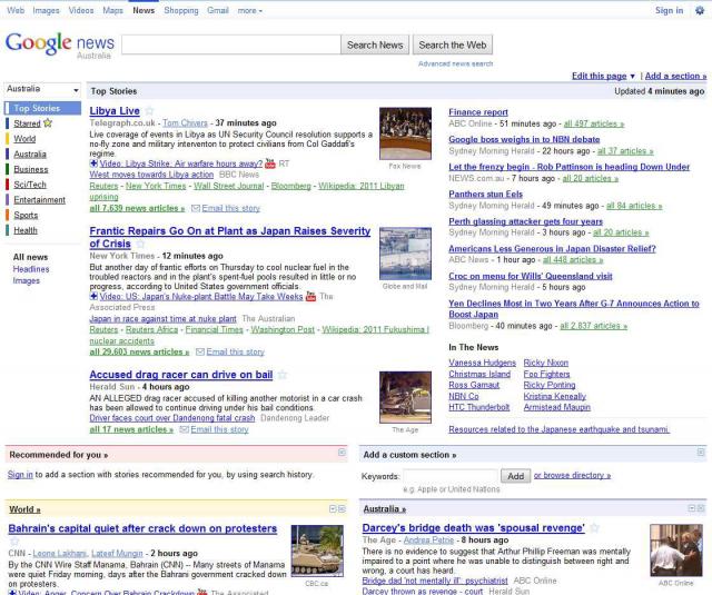 Google News Home Clusters - Click to Enlarge In New Window