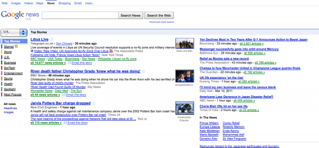 Google News Home Clusters - Click to Enlarge In New Window