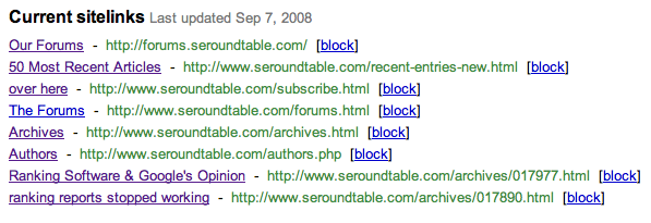 Old Google Sitelinks in Webmaster Tools