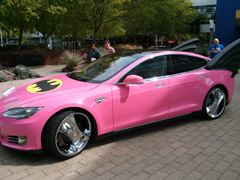 Sergey Brin's Tesla Converted To Pink Batmobile With Chrome Tires