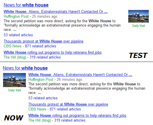 Google News SERPs Test