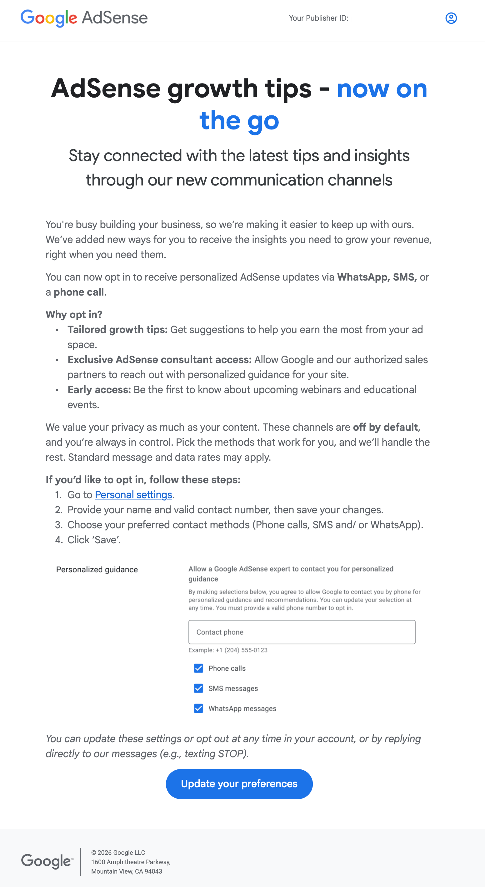 Adsense Email Expert Contact Setting