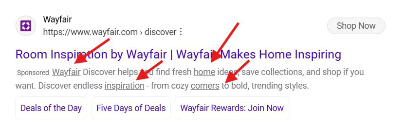 Bing Ads Snippet Description Links Underline