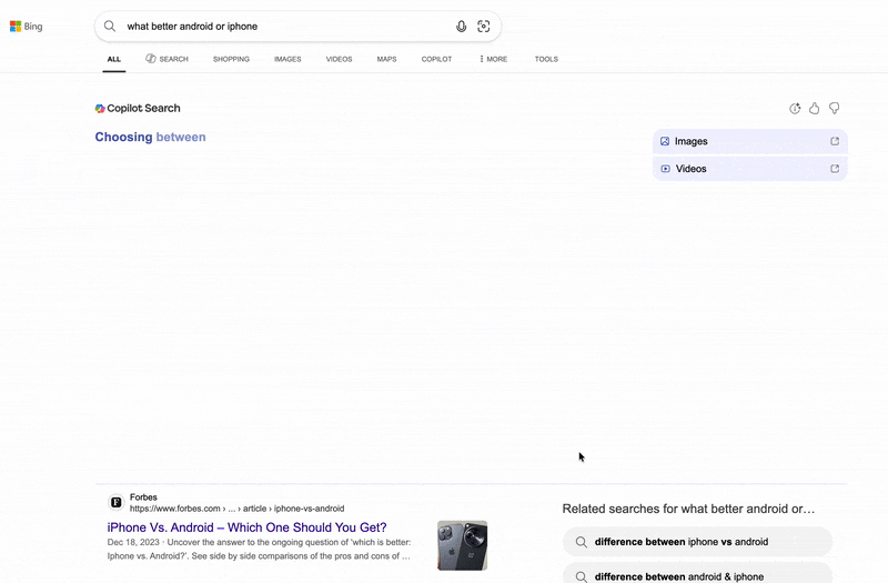 Bing Copilot Answers Animated Response